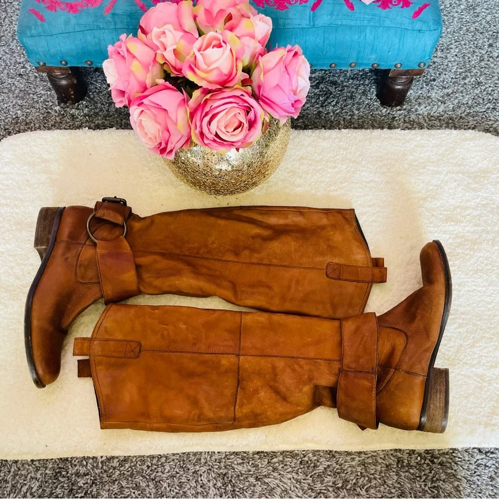 Steve Madden Women’s COGNAC BANKKER LEATHER KNEE HIGH RIDING BOOTS